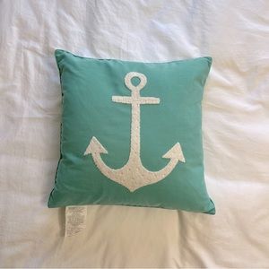 Teal Accent Pillow with Anchor Detail